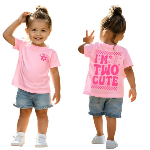 2. Geburtstag Mädchen Tshirt Two Cute Drucker T-Shirt Zweiter Geburtstags Shirt 2 Jahre Kinderkleidung Geburtstagsfeier Outfits Sommer Kurzarm Top Niedlich Rundhals Shirts(2 Jahre Rosa2-2)