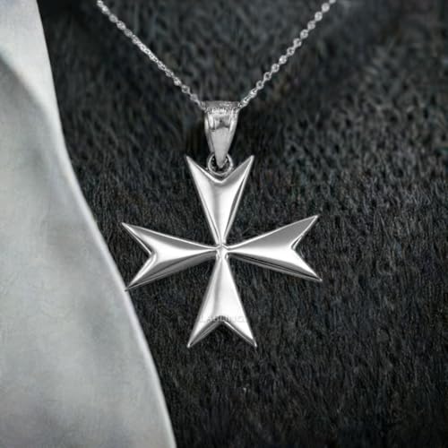 Polished Sterling Silver Maltese Cross Pendant Necklace2