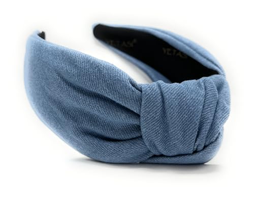 Chunky Denim Head bands Adult Women Light Blue is Trendy. Headbands for Women are Long Lasting. Jean Knotted Headband is a Top Knot Head band Girls Fashion Designer for Hair image 5