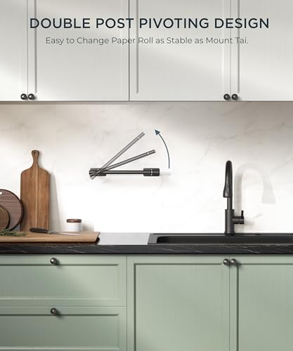 Image of FORIOUS Paper Towel Holder Under Cabinet, Wall Mount or Self Adhesive Pivoting Commercial Towel Paper Roll Holder Dispenser Stick On Bar Sinks, Matte Black