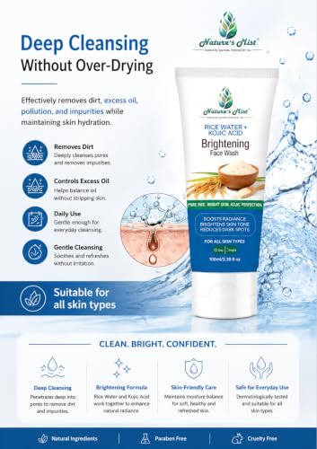 Image of Nature's Mist Rice Water + Kojic Acid Brightening Face Wash 100ml, Pack of 3 | Brightens Skin Tone | Helps Reduce Dark Spots | Evens Skin Tone | Strengthens Barrier | Hydrates & Nourishes