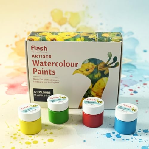 Image of Flash Water Colours For Painting-Painting Kit for Kids Artists Professionals Hobby Painters-Matt Finish Rich Pigments Non Toxic Watercolor Set-15 ml each (Set of 12)