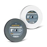 POWERTEC Bench Grinder Wheel 8 Inch 60 & 150 Grit, White Aluminum Oxide Grinding Wheel for Bench and Pedestal Grinder, 1' Thick 5/8' Arbor, Sharpening & Shaping Drill Bits, Blade, Chisel, 2PK (15528)
