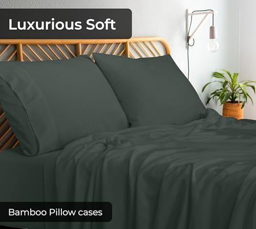 Image of Royale Linens Cooling Pillow Cases King Size Set of 2-100% Rayon Derived from Bamboo Cooling Pillowcase for Hot Sleepers - Soft & Silky Pillow Covers with Envelope Closure (Grey 20x40 Inches)