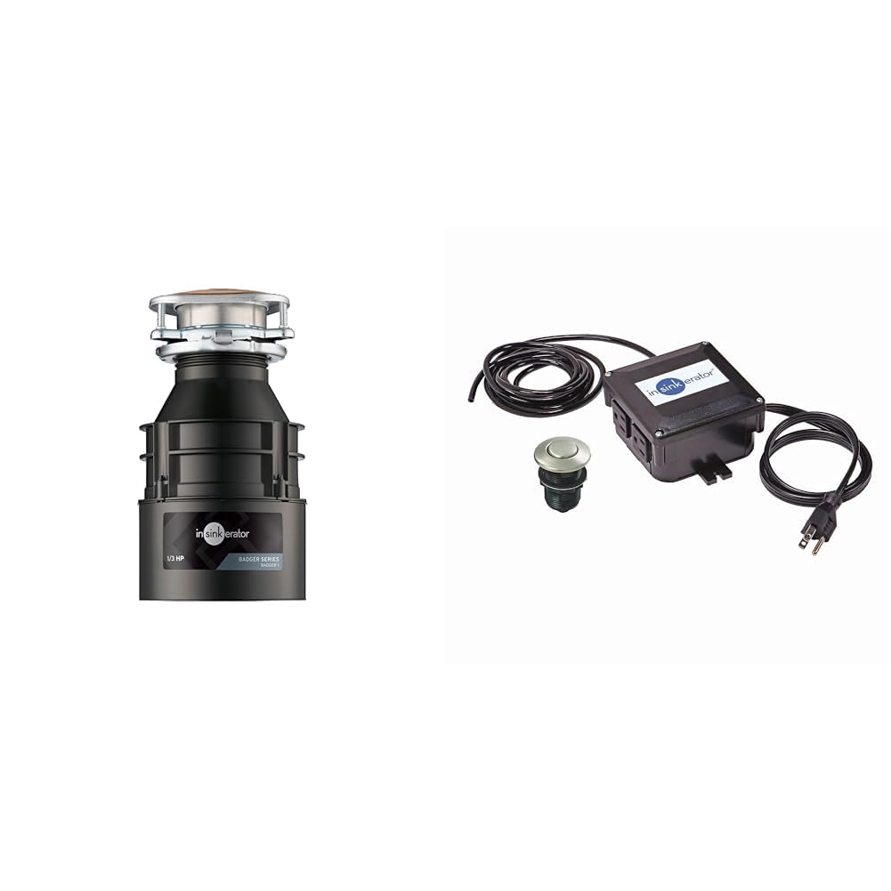 InSinkErator Garbage Disposal, Badger 1, Standard Series, 1/3 HP Continuous Feed, Black + Air Switch