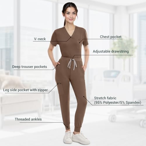Top de blouse extensible col en V et pantalon de jogging médical multi-pockets - 3
