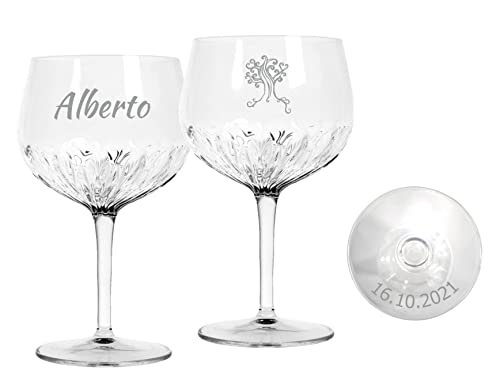 MASTERLASER3.0 Bicchiere da Gin Tonic Personalizzato, Calice da Cocktail, inciso al Laser, 800 ml, Set Personalizzabile con Nome, iniziali e Data - Migliore Idea Regalo - Quantità (2)