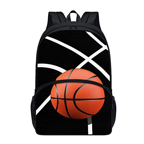 School Bags for Kids Girls Boys Elementary Middle School Students Backpack Cool Basketball Print Children Book Bags Casual Large Capacity Travel Daypack Computer Bags(17 Inches) - Main Image