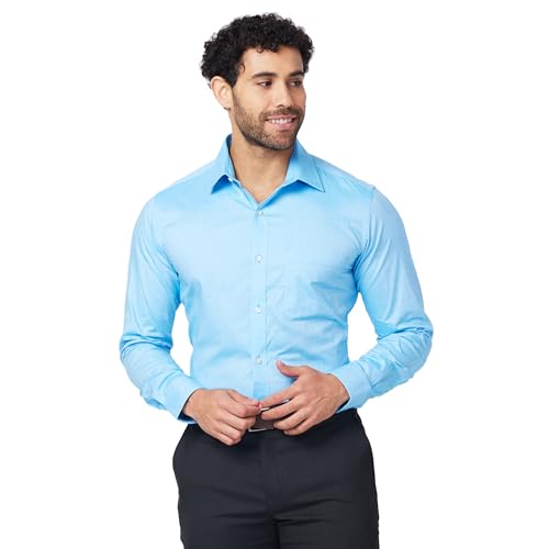 Image of Raymond Men's Slim Fit Solid Pattern Pure Cotton Semi Cut Away Collar Full Sleeve Formal Shirt