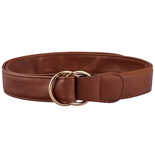 Sportmusies Adjustable PU Leather Belts for Women, Dress Pants Jeans Waist Belt for Ladies with Golden Double O-Rings Buckle