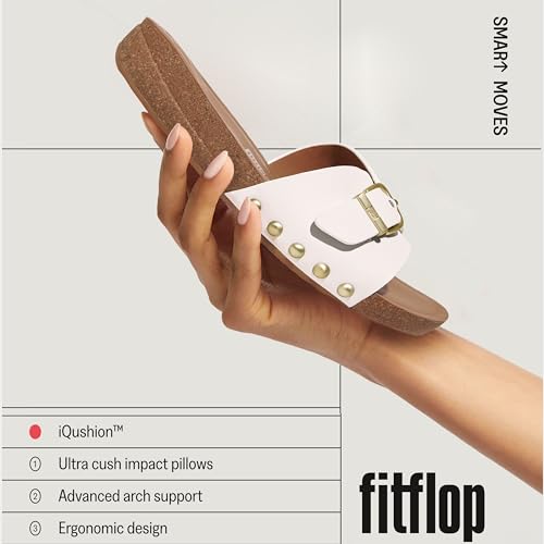 FitFlop Women's Iqushion Adjustable Buckle Leather Slides Wedge Sandal4