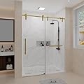 Trumbeak Shower Door 56-60" W x 76" H Frameless Shower Door,Sliding Shower Door with 5/16"(8mm) Clear Tempered Glass,Glass Shower Door w/Seal Strip Parts and Handle,Stainless Steel Hardware,Gold