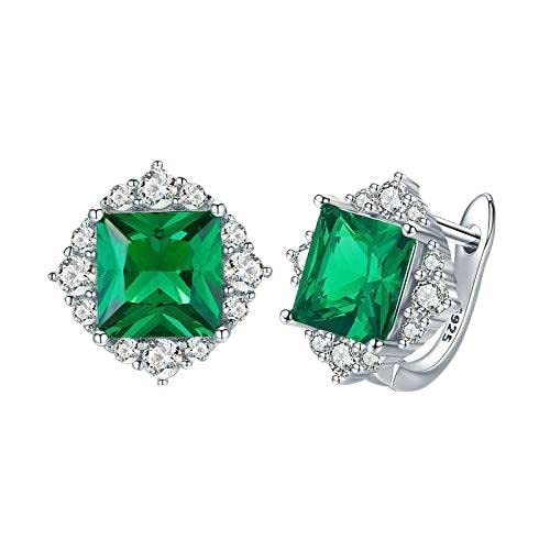 Boucles d'oreilles argent 925 véritable et zircon carré vert de haute joaillerie