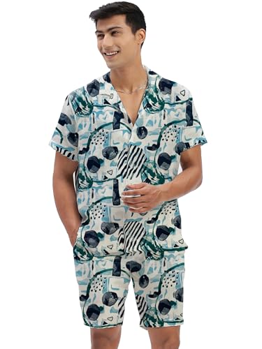 Image of Amazon Brand - Anarva Mens Camouflage Printed Co-ord Set | Half Sleeve Shirt and Shorts Set | Casual Summer Outfit for Beach, Travel, Vacation -