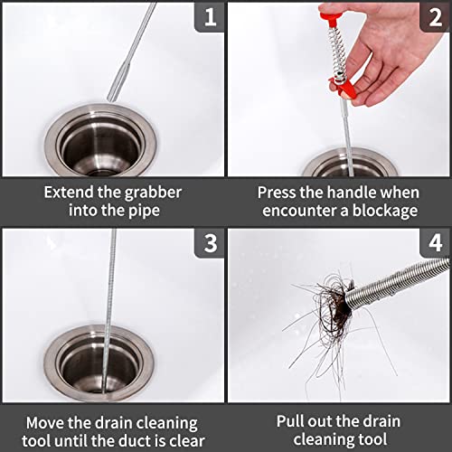 2er-Pack Flexibler starker Abflussreiniger, 60 cm Abflussreiniger, Abfluss, Schlangengreifer, Federabfluss, Haarentferner, Werkzeug für Küchenspüle, Badezimmer, Badewanne, WC-Abläufe (grau)