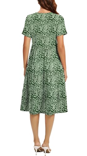 Image of Womens Summer Short Sleeve Crew Neck Midi Dress 2026 Casual Fit Flowy Tiered Beach Vacation Sundress with Pockets