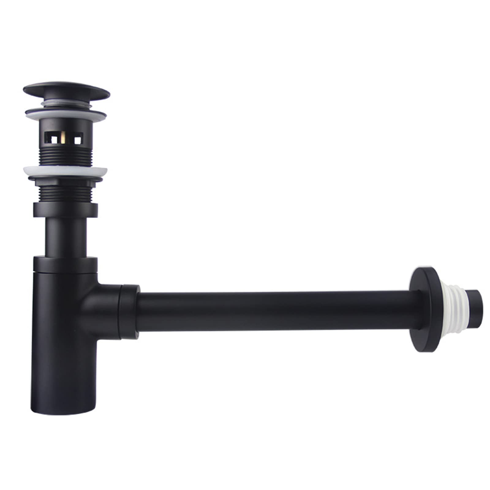 Tapón De Desagüe para Lavabo De Baño, Desagüe Emergente De 1-1/4, Kit De Desagüe De Lavabo De Baño En Forma De P De Latón, Desagüe De Lavabo De Sifón Negro para Pared,with Overflow