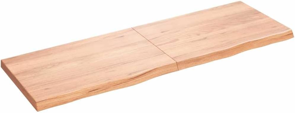 vidaXL Light Brown Bathroom Countertop in Solid Oak Wood with Varnish Finish, Versatile Usage - 180x60x(2-6) cm Handmade Live Edge Design