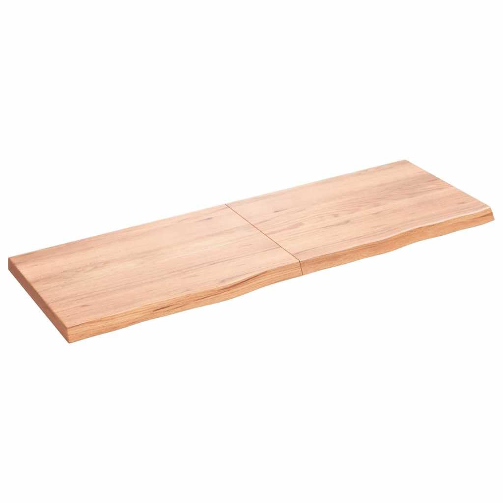 vidaXL Light Brown Bathroom Countertop in Solid Oak Wood with Varnish Finish, Versatile Usage - 180x60x(2-6) cm Handmade Live Edge Design