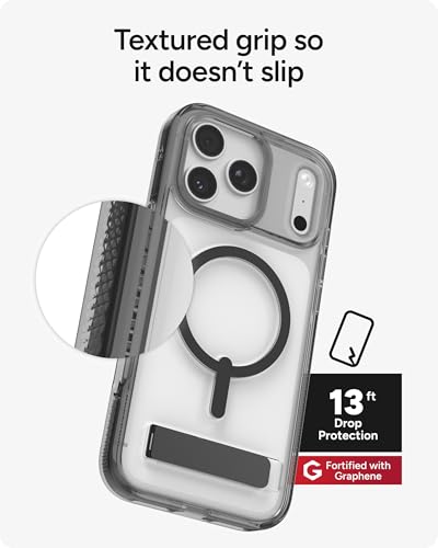 Image of ZAGG Santa Cruz Snap Case with Kickstand for iPhone 17 Pro Max - Jet Black, Drop Protection (13ft /4m), MagSafe Charging Compatible, ClearGuard Anti-Yellowing Technology, Scratch Resistant Phone Case