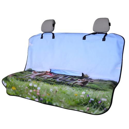 Image of Back Seat Cover for Car Trucks Van SUV Jeep,Waterproof Rear Bench Towel Seat Covers for Dogs and Kids,Automotive Backseat Protector (Dog Print)