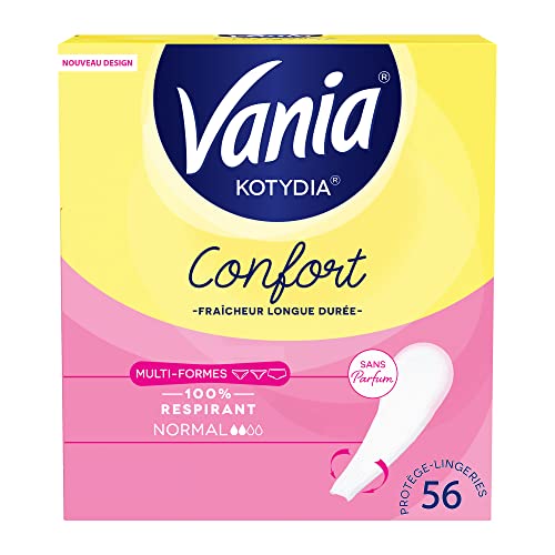 Vania - Protège-Slips Confort Normal Multi-Formes Sans Parfum (boîte de 56 pièces) – Protège-lingeries 100% respirants – Protection hygiénique avec sensation d'effet au sec, de confort et de fraîcheur