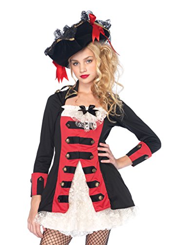 Leg Avenue Junior's Pretty Pirate Captain Costume, Black/Red, Medium/Large