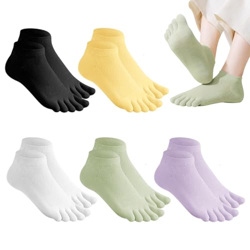 Eniyou 5 Paar Zehensocken Damen, Toe Socks, Zehensocken Freisocken, Aus Reiner Baumwolle, Atmungsaktiv, mit Getrennten Zehen, Geeignet für Sport, Zuhause und Alltag (5 Farben, Einheitsgröße)