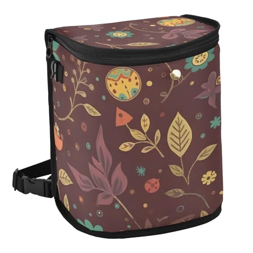 Image of Linqin Autumn Floral Car Trash Can with Lid, Leak Proof, Waterproof, 670 Cubic Inches, 9.1 x 7.1 x 11 inches, Multipurpose Trash Bin for Car, SUV, Truck