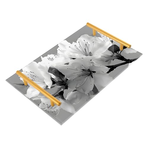 WOIWB Elephant Floral White Printed Vanity Trays for Countertop, Acrylic