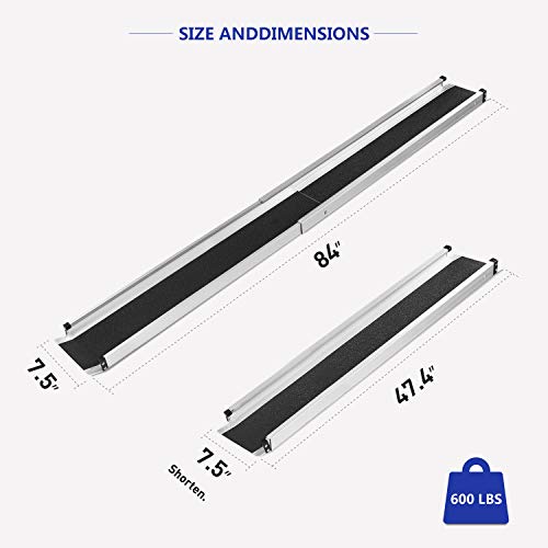 ORFORD Telescopic Wheelchair Ramp 7FT, Non Skid Utility Mobility Access Ramp in Pair for Home Steps Stairs Doorways Scooter - Thumbnail 7