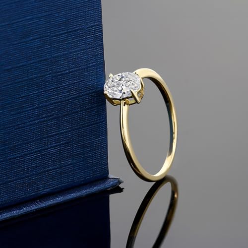Gem Stone King 10K Yellow Gold Gemstone Birthstone Solitaire Engagement Ring | Oval 7X5MM | Wedding Anniversary Promise Ring For Women | Available In Size 5, 6, 7, 8, 94