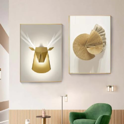 Affiches d'animaux géométriques dorées KEBIA 2 toiles modernes de salon 80x110cm
