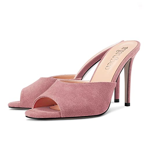 Image of TNYNFBEB Women Stiletto High Heel Peep Open Toe Sandals Slingback Slip-on Wedding Office Cute Basic Classic 3.9 Inches Heels
