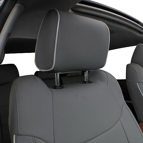 Image of EKR Custom Fit Tacoma Front Car Seat Covers for Toyota Tacoma 2016 2017 2018 2019 2020 2021 2022 2023 Double Cab /Access Cab - Front Row Only, Faux Leather(Gray)