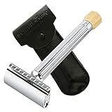 SCHARFsinnig Leder Etui Made in Germany : feines, italienisches Corona Rindleder - pflanzlich gegerbt - auf der Rückseite ein Fach für Päckchen mit 10 Rasierklingen - ideale Rasierhobel Aufbewahrung für zu Hause und unterwegs