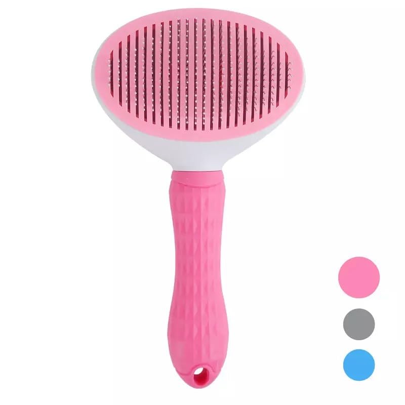 Image of Self-Cleaning Pet Grooming Brush - Stainless Steel Slicker Brush for Dogs, Cats, Rabbits & Small Pets - Ideal for Shedding, Tangles, and Mats - Perfect for Short & Long Hair Breeds by (Pink)