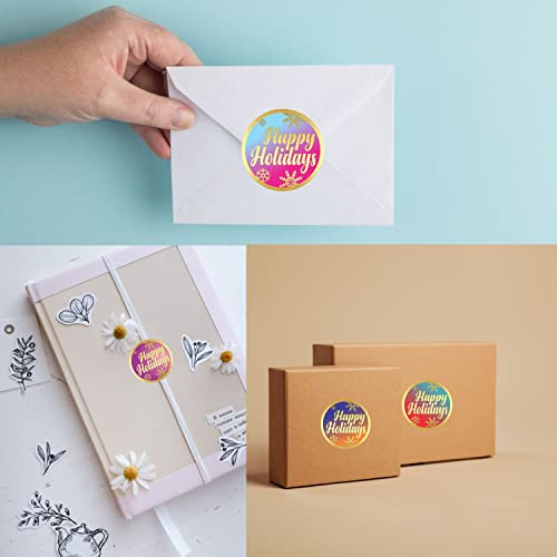 Happy Holidays Stickers - (Pack Of 120) 2" Large Round Gold Foil Stamping Labels For Christmas Cards Gift Envelope Seals Boxes #TOP5
