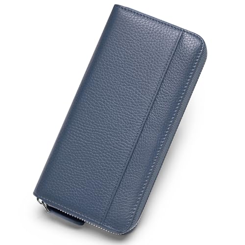 RFID Blocking Womens Zipper Wallet Leather Large Capacity Billfold Clutch Zip Around Wallets for Women