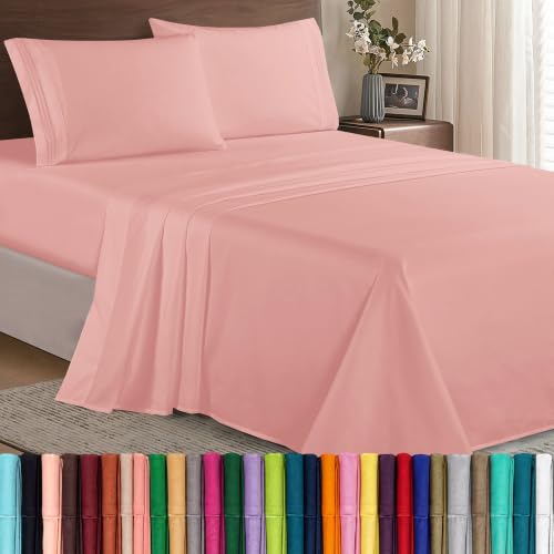 Image of Elegant Comfort Luxury 1500 Premium Hotel Quality Microfiber 4-Piece Sheet Set - Wrinkle Resistant, All Around Elastic Fitted Sheet, Deep Pocket up to 16 inch, Twin /Twin XL, Dusty Rose