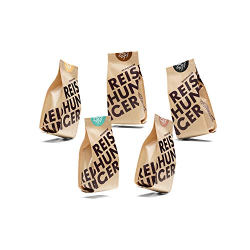 Reishunger BIO Vollkorn Reis Set 5x600g - 5 Vollkorn BIO Sorten: Basmati Jasmin Schwarzer Reis Roter Reis Naturreis aus den besten Anbaugebieten - 100% Sortenrein & Superlecker