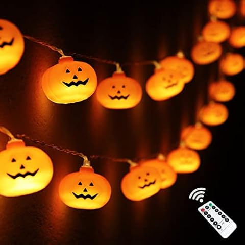 Runleo Halloween Pumpkin String Lights, 30 LED 16.4 FT 8 Modes Timer 3D Waterproof Orange Jack-O-Lantern Battery Operated Decorative Twinkle Lights for Indoor Bedroom Camper Decor Party Decorations Cover
