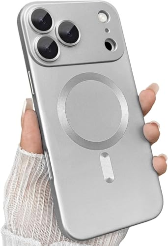 Image of DIZORO Magnetic Case for (iPhone 17 Pro) Case [Compatible with MagSafe][Built-in Camera Lens Protector] Slim Soft Silicone Bumper Shockproof Metallic Luster Back Cover Phone Case (Silver)