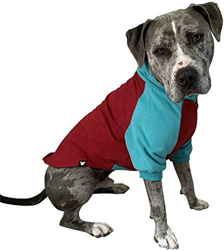 Tooth & Honey Large Dog Sweater/Pitbull/Large Dog Sweater Dog Sweatshirt/Red & Teal (Medium)