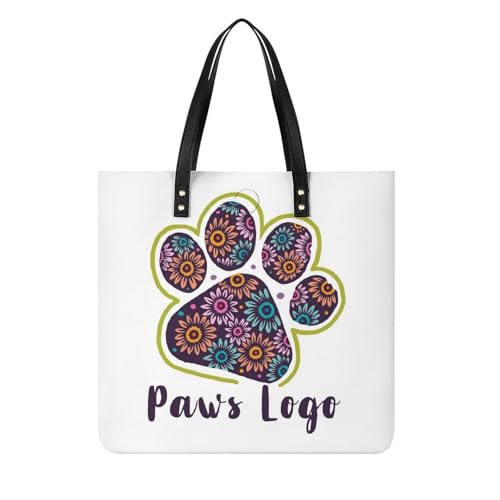 Sac tote bag patte de chien floral en toile pour femme grand format 39x39 cm