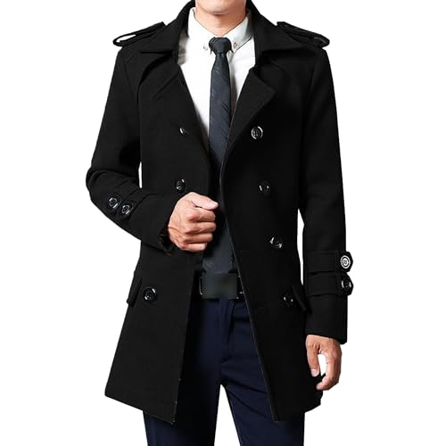 Men'S Casual Trench Coat Slim Fit Notched Collar Long Jacket Overcoat Double Breasted Pea Coat With Pockets
