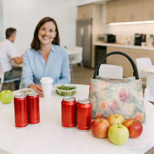 ainori Ladybug Insulated Lunch Box for Kids Adults,Reusable Tote Bag with Colorful Floral and Insect,Portable Lunchbox Handbag,Makeup Bags Organizer Gifts for Work Office Travel Picnic,11x6.3x6.7in