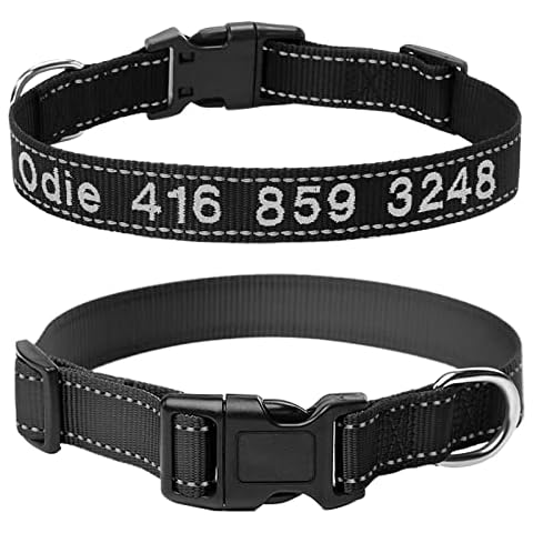 Amidaky Personalized Dog Collars,Nylon Reflective Dog Collar Custom Name and Phone and Leashes,11 Colors for Puppy Small Medium Large Dogs Black XL Cover