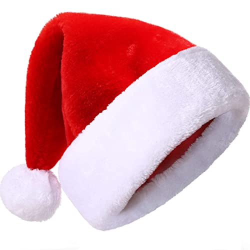 Yefun Bonnet Noël, Chapeau du père Noël Adultes pour Femme Homme, Bonnet de Noël Mère, Grande Taille De Luxe Costume de Chapeau de Père Noël en Peluche Ornements de Noël Chapeau de Noel (1 Pack) Cover