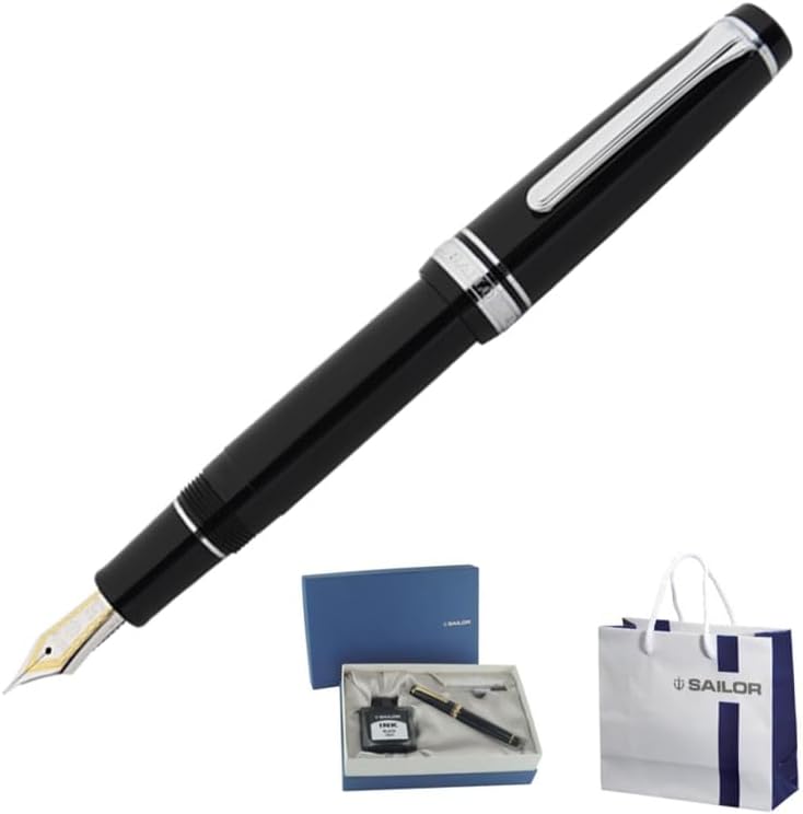 父の日プレゼント セーラー万年筆 万年筆 プロフェッショナルギア銀 5点ギフトセット(万年筆+ボトルインク50ml極黒+コンバーター